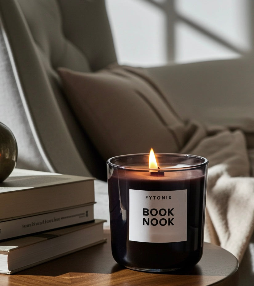 13oz BOOK NOOK Soy Wax Wood Wick Candle Tonic (glass jar + lid)