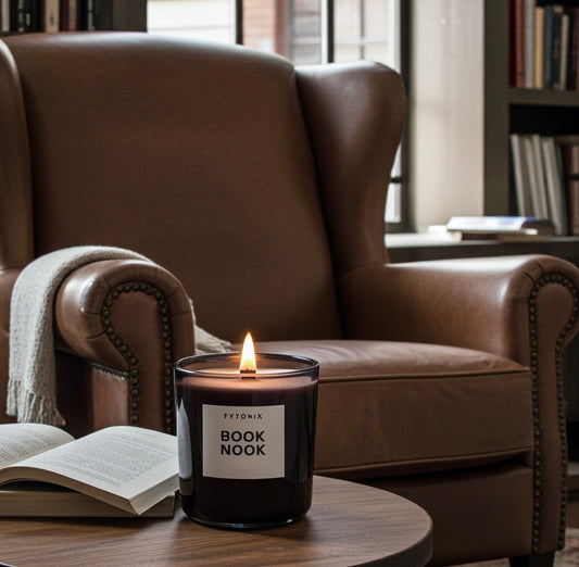 13oz BOOK NOOK Soy Wax Wood Wick Candle Tonic (glass jar + lid)