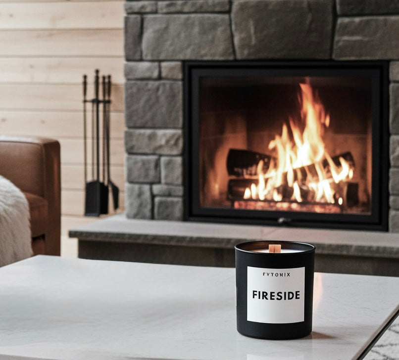 FIRESIDE Soy Wax Candle Tonic + Wood Wick • 8.5oz (black or chrome jar + lid)