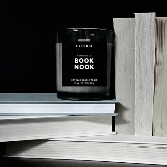 Natural Nontoxic BOOK NOOK soy wax candle tonic + wood wick • 10oz (glass jar + lid)