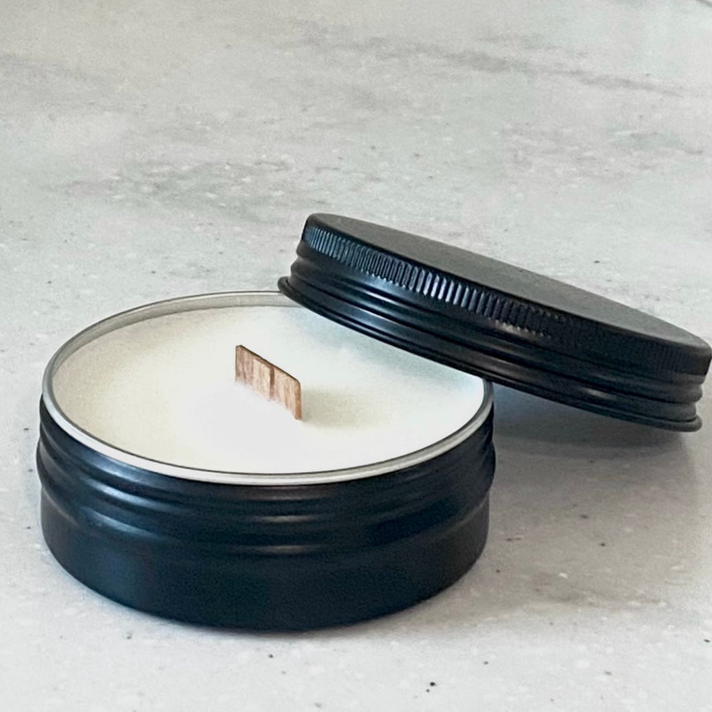 ELUSIVE CANDLE TONIC Baccarat scent type • 100% soy wax + wood wick (2oz & 5oz black tin)