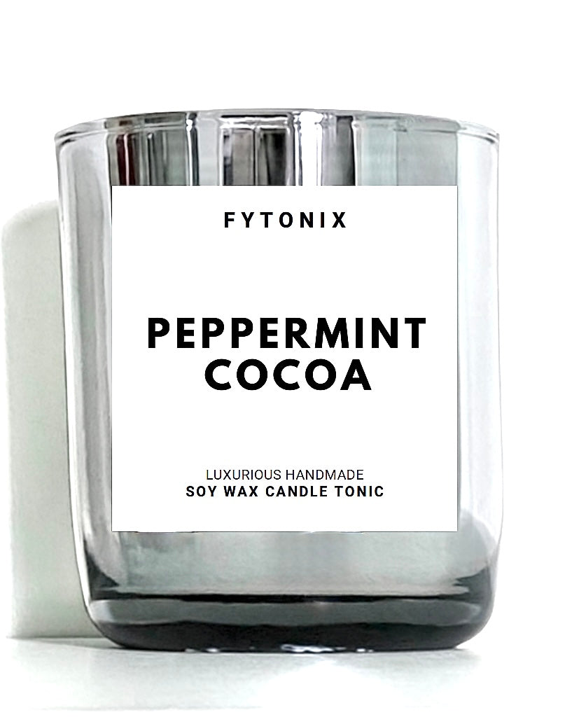 PEPPERMINT COCOA soy wax candle tonic + wood wick • 8.5oz (Black jar -OR- Chrome jar)