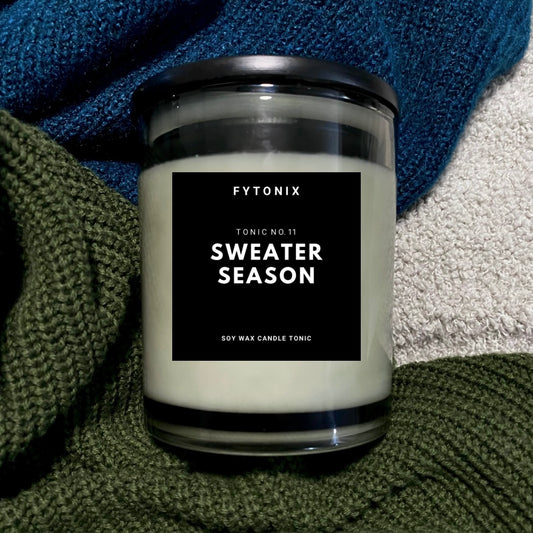 Natural + Nontoxic SWEATER SEASON CANDLE TONIC 100% soy wax + wood wick • 10 oz glass jar