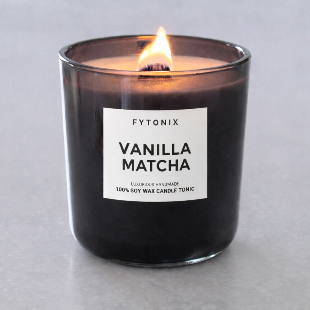 VANILLA MATCHA Soy Wax Candle Tonic + Wood Wick • 13 oz (smoked glass jar + black lid)