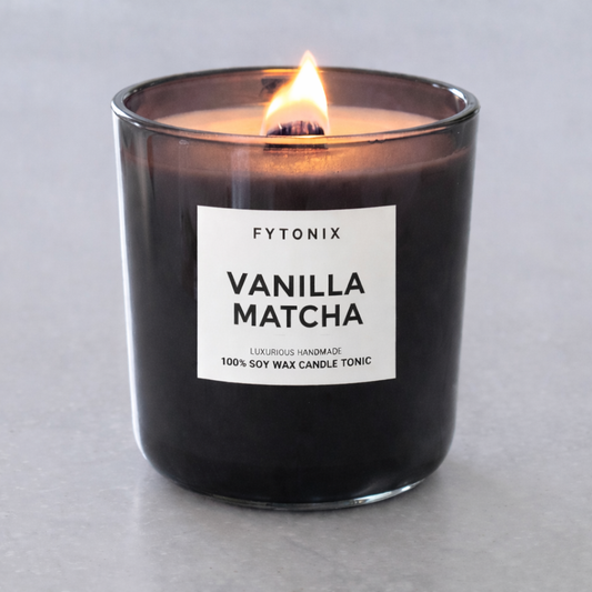 VANILLA MATCHA Soy Wax Candle Tonic + Wood Wick • 13 oz (smoked glass jar + black lid)