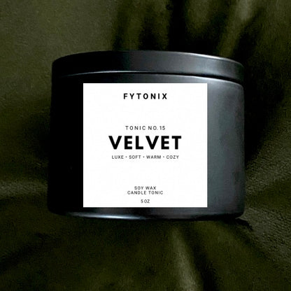 VELVET CANDLE TONIC 100% soy wax + wood wick (2oz & 5oz black tin)