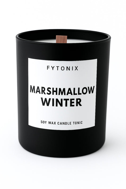 MARSHMALLOW WINTER soy wax candle tonic + wood wick • 8.5 oz (black jar -OR- chrome jar)