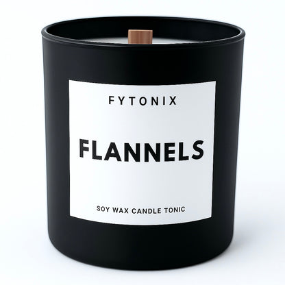 FLANNELS soy wax candle tonic + wood wick • 8.5oz (matte black glass jar + lid)