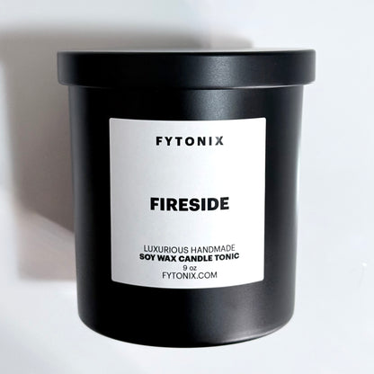 9oz FIRESIDE Soy Wax Wood Wick Candle Tonic (select a black -OR- chrome, glass jar + lid)