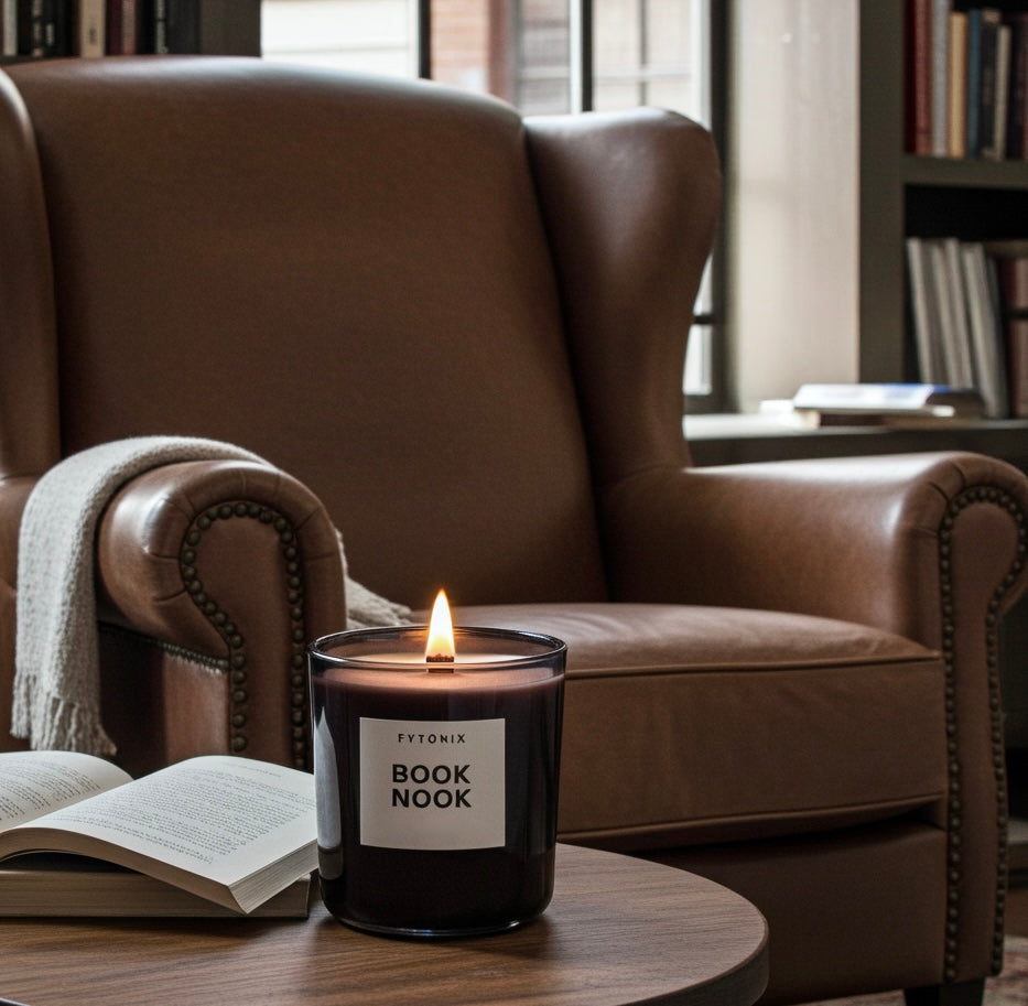 13oz BOOK NOOK Soy Wax Wood Wick Candle Tonic (glass jar + lid)