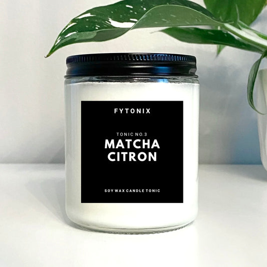 MATCHA CITRON CANDLE TONIC 100% soy wax + wood wick (8oz clear glass jar)