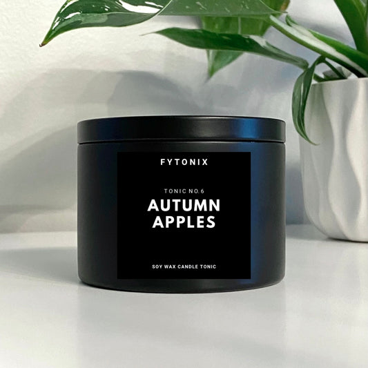 AUTUMN APPLES CANDLE TONIC 100% soy wax + wood wick (2oz & 5oz black tin)