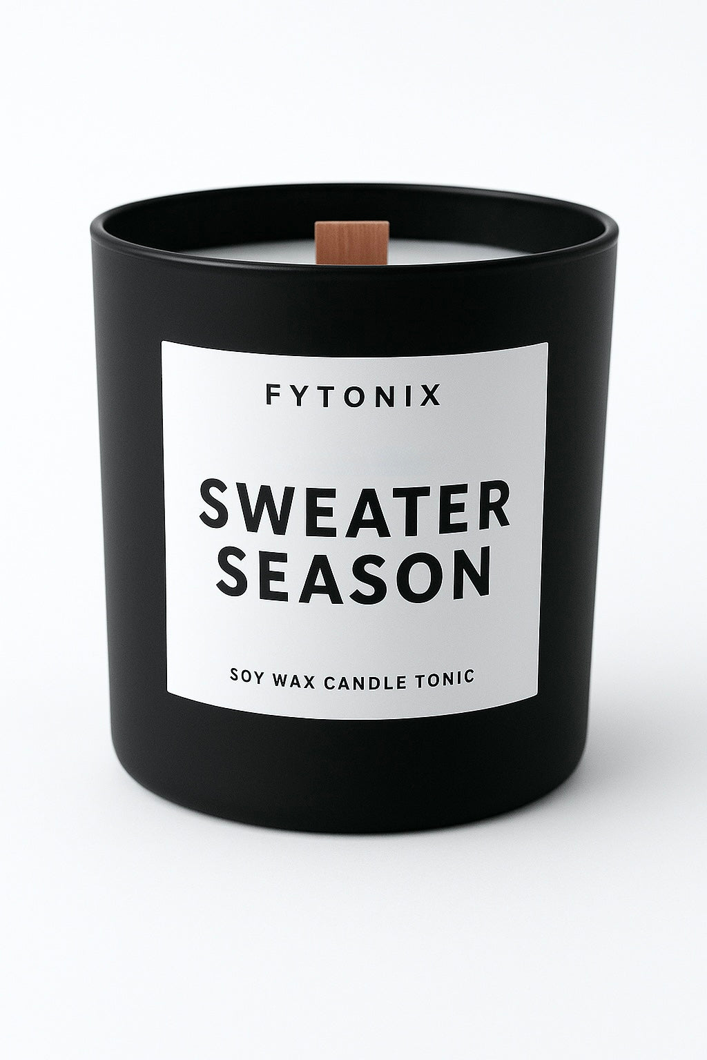SWEATER SEASON Soy Wax Candle Tonic + Wood Wick • 8.5oz matte black glass jar + lid