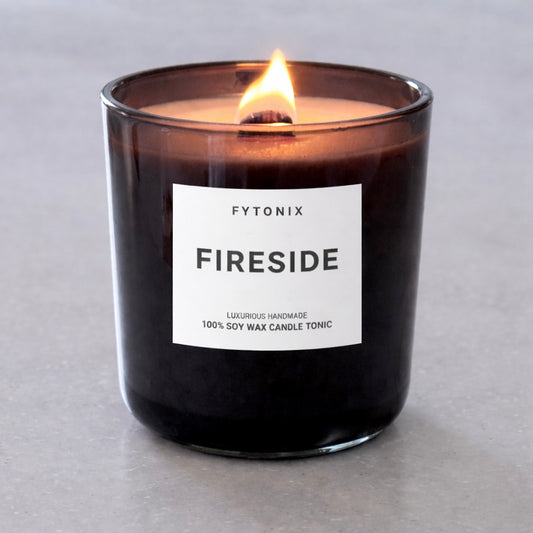FIRESIDE soy wax candle tonic + wood wick • 13 oz (smoked glass jar + black lid)
