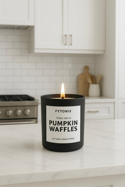 PUMPKIN WAFFLES Soy Wax Candle Tonic • Wood Wick • 8.5oz matte black glass jar/lid