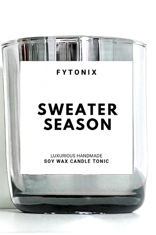 SWEATER SEASON Soy Wax Candle Tonic + Wood Wick • 8.5oz matte black glass jar + lid