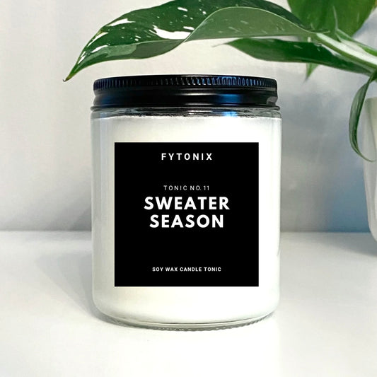 SWEATER SEASON CANDLE TONIC 100% soy wax + wood wick (8oz • clear glass jar)