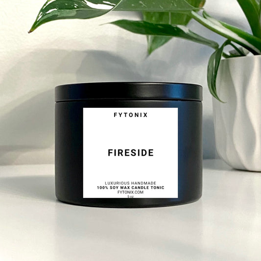 FIRESIDE 100% soy wax candle tonic + wood wick (2oz or 5oz black tin)