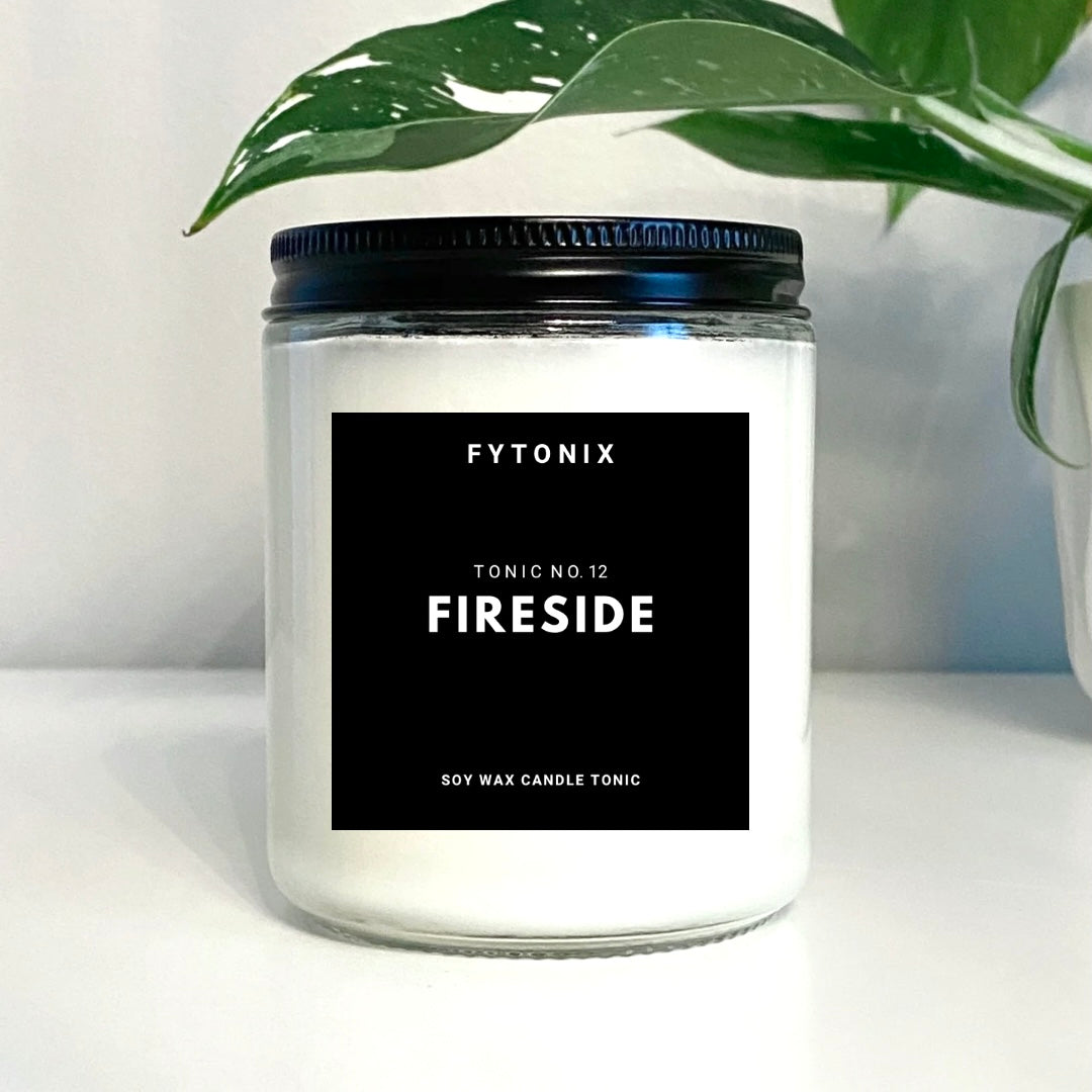 FIRESIDE CANDLE TONIC 100% soy wax + wood wick (8oz • clear glass jar)