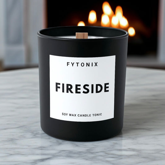 Fireside candle by the fire fragrance candle fireside marshmallow candle marshmallow fire candle soy wax candle wood wick candle smoky vanilla candle by the fireplace candle by the fireplace fragrance toasted marshmallow fragrance candle handpoured candle handmade woman owned small business Columbus, Ohio FYTONIX.com worldwide shipping 15% off first order 