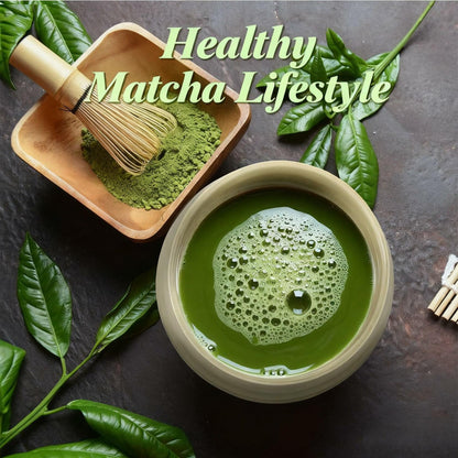Matcha Whisk Set 4pcs Ceramic Bowl, Bamboo Scoop, Chasen Holder • 19oz Green