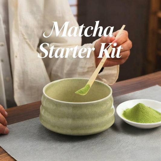 Matcha Whisk Set 4pcs Ceramic Bowl, Bamboo Scoop, Chasen Holder • 19oz Green